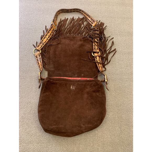 Isabella Fiore Women One Size Brown Suede Fringe Messenger Bag Floral - Picture 7 of 9